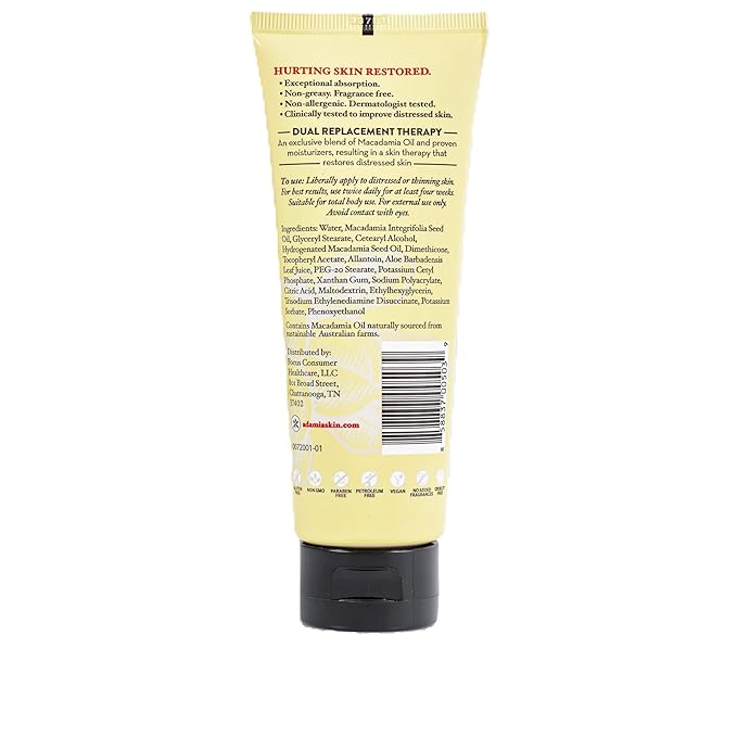 Adamia Therapeutic Repair Lotion with Macadamia Nut Oil and Promega-7, 4 Ounce Tube - Fragrance Free, Paraben Free, Non GMO