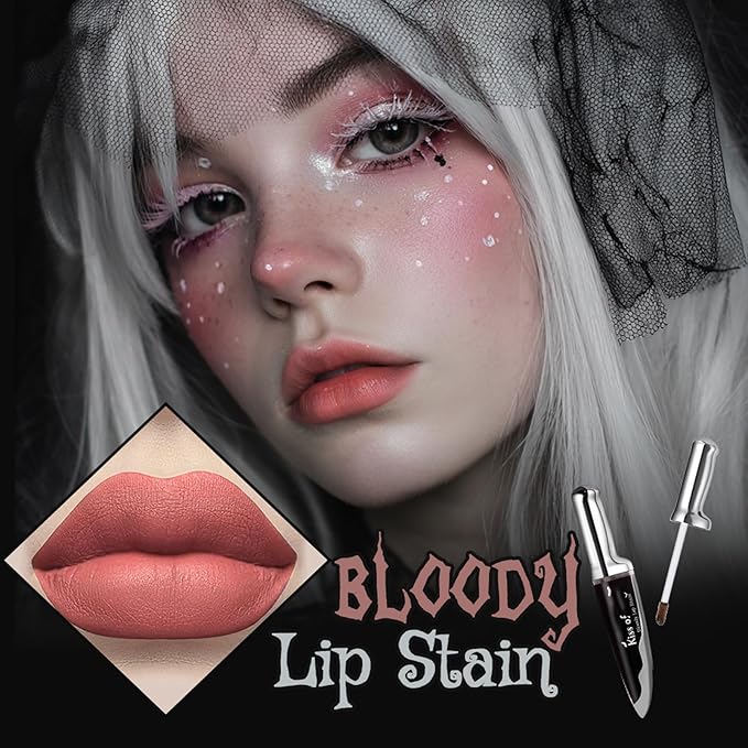AKARY Matte Liquid Halloween Lipstick for Women, 4-Colors Bloody Liquid Lipstick, Long Lasting Waterproof Lightweight Comfortable Non-Drying Bold Dark Lip Gloss for Gothic Stage Parties Makeup, #1