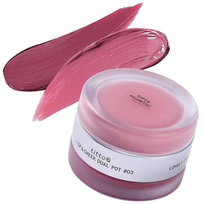 titto Lip & Cheek Dual Pot Blendable & Buildable | Multi-Use Tinted Balm & Blush for Cheeks, Rich Buttery Texture, Long-Lasting, Natural Dewy Finish, Vegan, K Beauty (#03 Super Magnetic/Nudy Fetish)