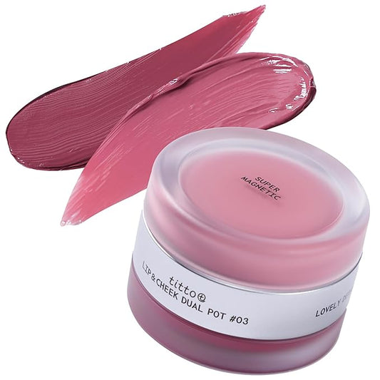 titto Lip & Cheek Dual Pot Blendable & Buildable | Multi-Use Tinted Balm & Blush for Cheeks, Rich Buttery Texture, Long-Lasting, Natural Dewy Finish, Vegan, K Beauty (#03 Super Magnetic/Nudy Fetish)