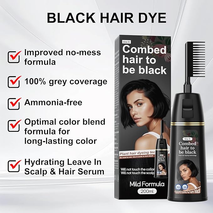 Permanent Hair Color, Permanent Black Hair Dye （7.1 Ounce） 100% Grey Coverage, Ammonia Free, Vegan, Cruelty Free | Biotin for Thicker, Fuller Hair (Black, 200ML)