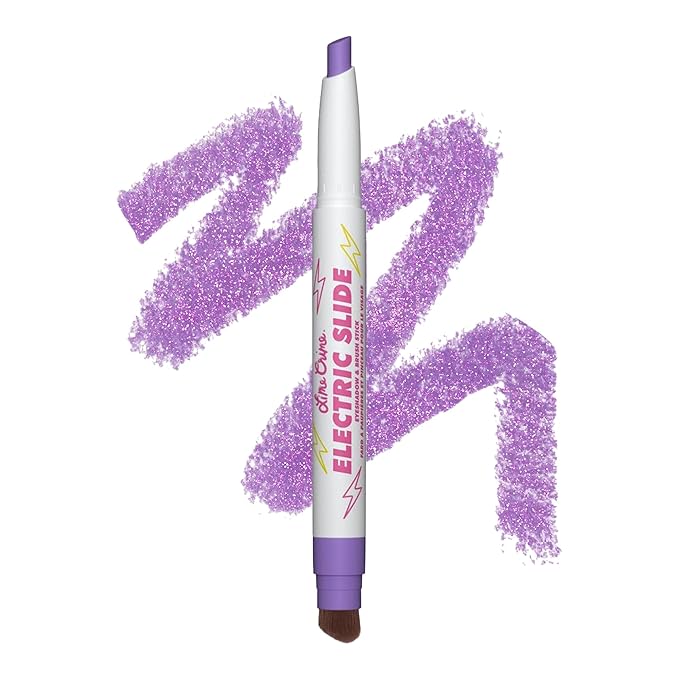 Lime Crime Electric Slide Eyeshadow & Brush Stick, LOL (Metallic Lavender) - Lightweight 2-in-1 Eyeshadow Smudge Stick with Angled Brush for Long Lasting Bold Color - Vegan