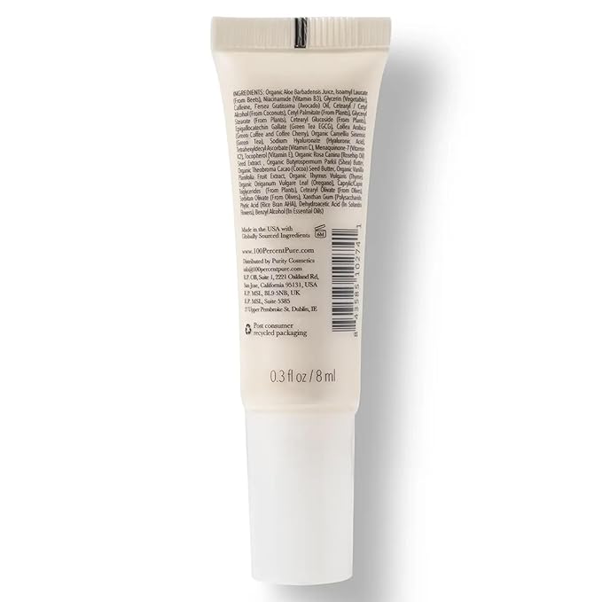 100% PURE Coffee Bean Caffeine Eye Cream Refresh & Hydrate Under Eye Treatment Reduce Puffiness, Dark Circles, Wrinkles with Green Tea, Rose Hip, Vitamin E - Youthful Vibrant Eyes - Vegan - 0.3 oz