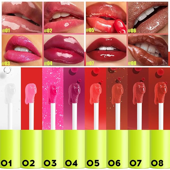 8 Colors Big Brush Head Lip Oil, Smooth Glossy Lip Glow Oil, Ultra-Hydrating & Nourishing, Long Lasting Fresh Transparent Tinted Plumping Lip Oil, Non-Sticky Formula (#06)