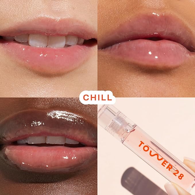 Tower 28 ShineOn Clear Lip Gloss Jelly - Hydrating Lip Balm + Gloss for Sensitive Lips - Non-Sticky + High-Shine Jelly Formula with Nourishing Oil Blend - Chill - Clear (0.13)