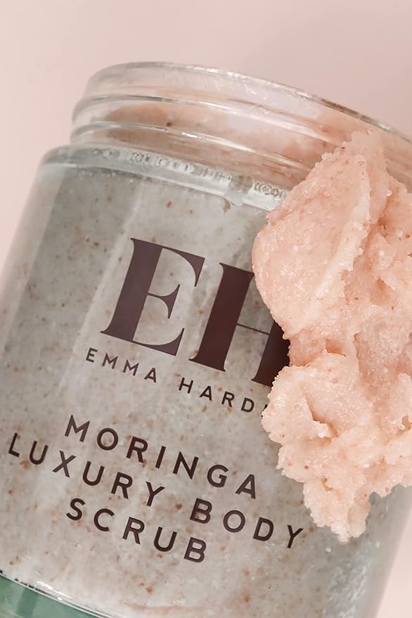 Emma Hardie 350g Moringa Luxury Body Scrub with Himalayan Pink Salt, Moringa and Sweet Almond Oil, Detoxifies and Exfoliates Skin, For All Skin Types, Vegan & Cruelty Free