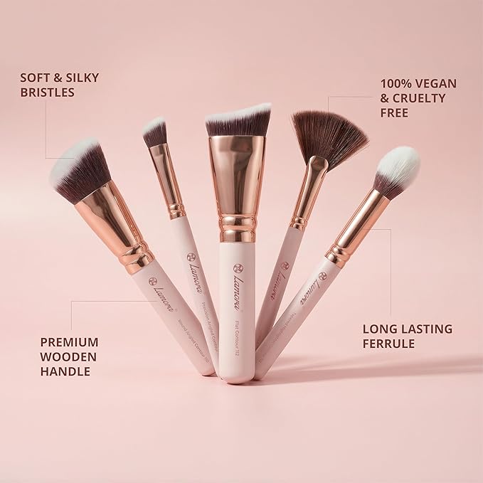 Pro Face Contour Brush Set - Synthetic Contouring Sculpting and Highlighting Kit - Cream Blush Powder Flat Nose Cheek Round Small Angled Fan Tapered Precision Kabuki Foundation Makeup Brushes