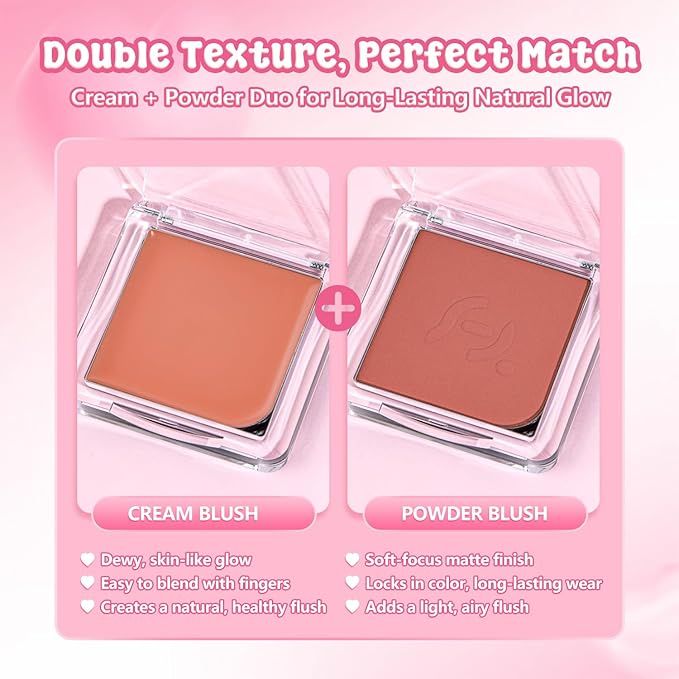 2-Pack Cream + Powder Blush Duo – Fig Nudes | For Light to Medium Skin Tones, Same-Shade Warm Nude, Lasting, Buildable, Vibrant & Natural-Looking Cheek Color | Dewy Cream + Soft-Matte Powder Finish