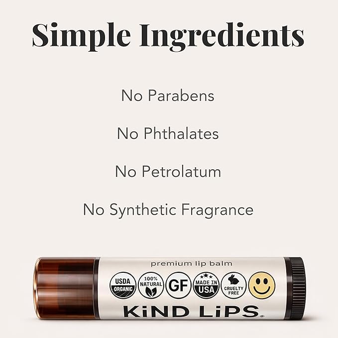 Kind Lips Unscented Organic Lip Balm Fragrance Free Unflavored Natural Moisturizing Lip Care 2 Pack