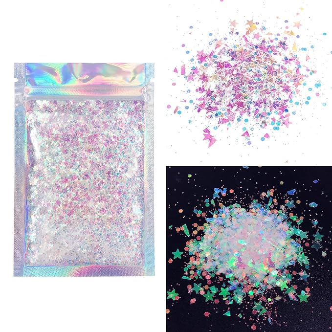 Iridescent Face & Body Glitter - Chunky Glitter - Uses Include: Holidays, Cheerleading, Festival, Rave, Hair, Makeup, Face, Body, Nails, Resin, Arts & Crafts, Resin, Tumblers, Bath Bombs