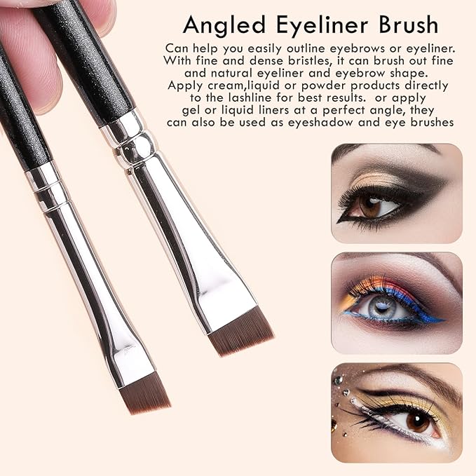 KINGMAS 7pcs Eyeliner Brush Set, Angled Flat Gel Eye Liner Makeup Brushes, Ultra Thin Liner Brush, Fine Point Eyeliner Brushes for Women Girls