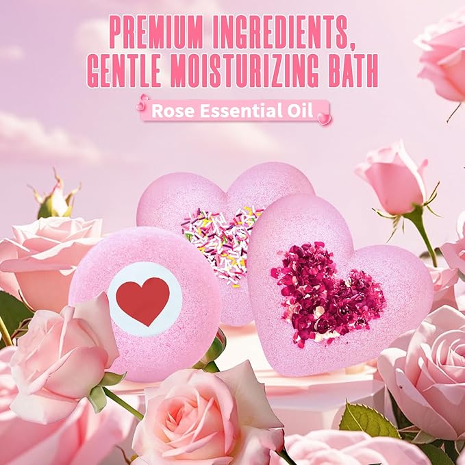 Easter Bath Bombs for Women, XXL 4-Pack Handmade Natural & Organic Rose Essential Oil, Teen Easter Basket Stuffers Gifts for Her Him, Birthday Gifts for Wife Daughter Girlfriend Coworkers
