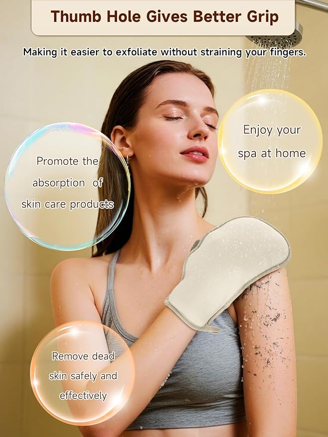2 Packs Exfoliating Glove (Classic) Machine Washable Korean Body Scrubber 100% Vegan Viscose Exfoliating Mitt for Dead Skin Removal, Keratosis Pilaris & Self-Tan Prep