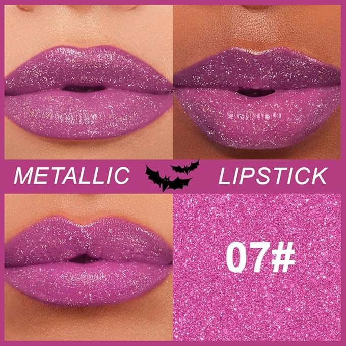 Kaely Glitter Metallic Lipstick Makeup, Shimmer Metallic Lipsticks for Women, High Pigmented Lip Gloss Long Lasting Waterproof Smudge Proof, Vegan & Cruelty-Free, 07