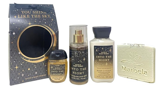Bath & Body Works Into The Night You Shine Like The Sky Gift Set - Fragrance Mist - Body Lotion and Hand Gel - with a Natural Oats Sample Soap - Travel Size