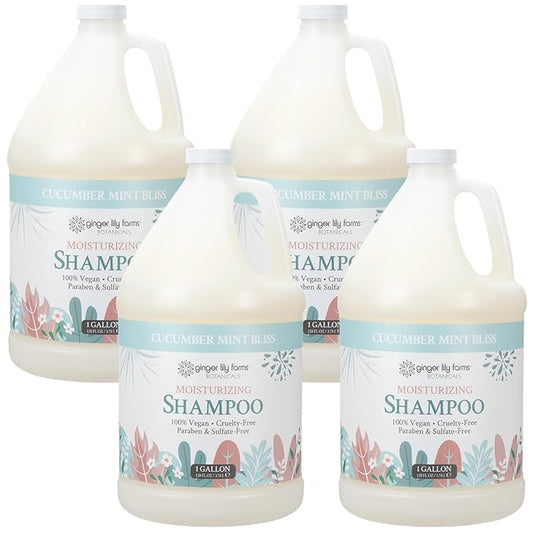 Ginger Lily Farms Botanicals Moisturizing Shampoo for All Hair Types, 100% Vegan & Cruelty-Free, Cucumber Mint Bliss Scent, 1 Gallon (Pack of 4)