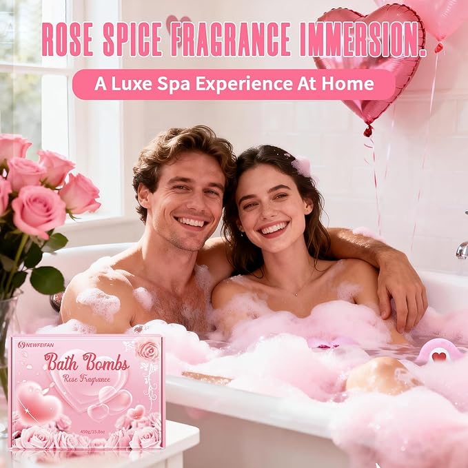 Easter Bath Bombs for Women, XXL 4-Pack Handmade Natural & Organic Rose Essential Oil, Teen Easter Basket Stuffers Gifts for Her Him, Birthday Gifts for Wife Daughter Girlfriend Coworkers