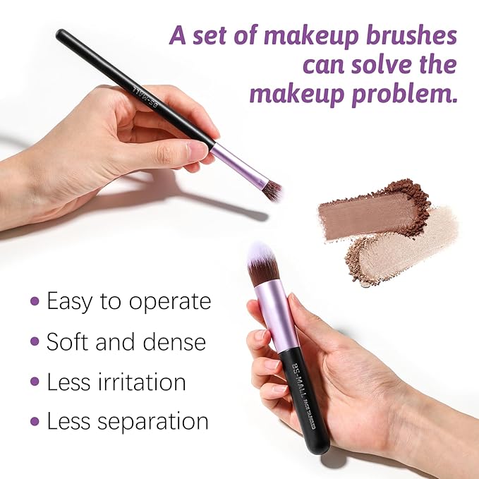 BS-MALL Makeup Brushes Premium Synthetic Foundation Powder Concealers Eye Shadows 14 Pcs Purple for Makeup Beginner or Professional with Travel Case