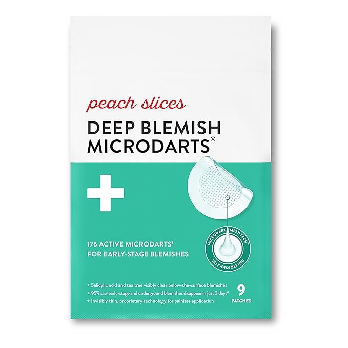 Peach Slices - Deep Blemish Microdarts (9 ct) - Early Stage Pimple Patches for Face - Salicylic Acid, Niacinamide, Hyaluronic Acid, Tea Tree Oil & Cica - Vegan, Cruelty Free, Korean Skin Care & Beauty | Salicylic Acid, Tea Tree Oil, Niacinamide, Cica, ...