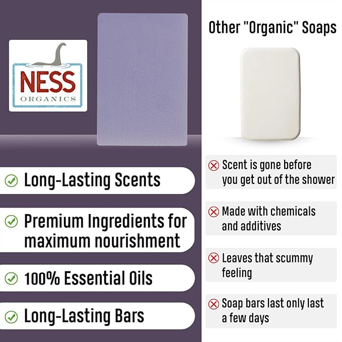 Ness Mens Soap Bar - Lavember Scent - Natural Soap For Men - Mens Bar Soap With Organic Ingredients & Essential Oils - Moisturizing Bar Soap - Handmade In The USA, Cruelty Free, Vegan - Single