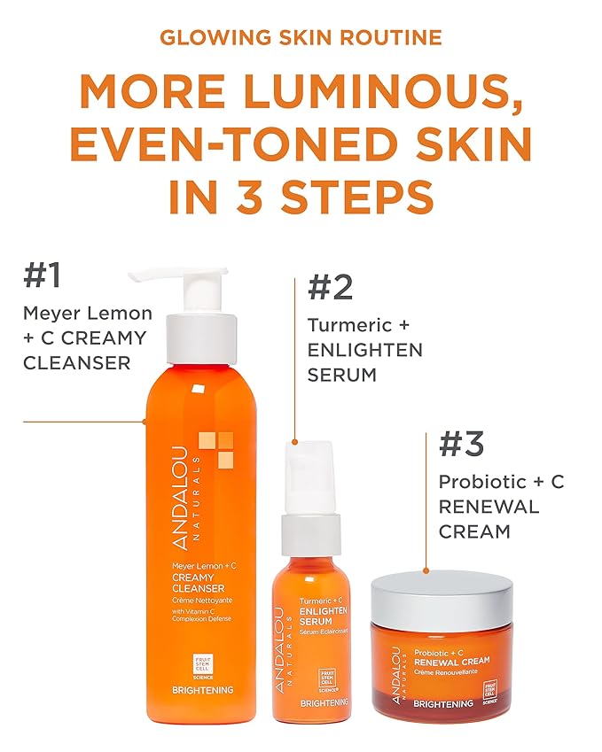 Andalou Naturals Brightening Meyer Lemon + Vitamin C Creamy Cleanser | Gentle Face Wash to Even Tone & Boost Glow | Aloe Vera & Natural Ingredients-| For Dull Skin-| 6 oz,(Pack of 2)