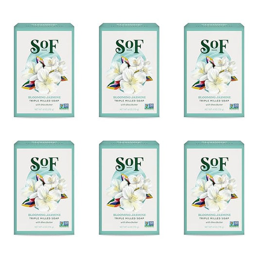 SoF Triple Milled Bar Soap - With Coconut Oil & Organic Shea Butter- Vegan & Non GMO- Free From Phthalates, Sulfates & Parabens- Blooming Jasmine - 6 oz Bar 6 Bars