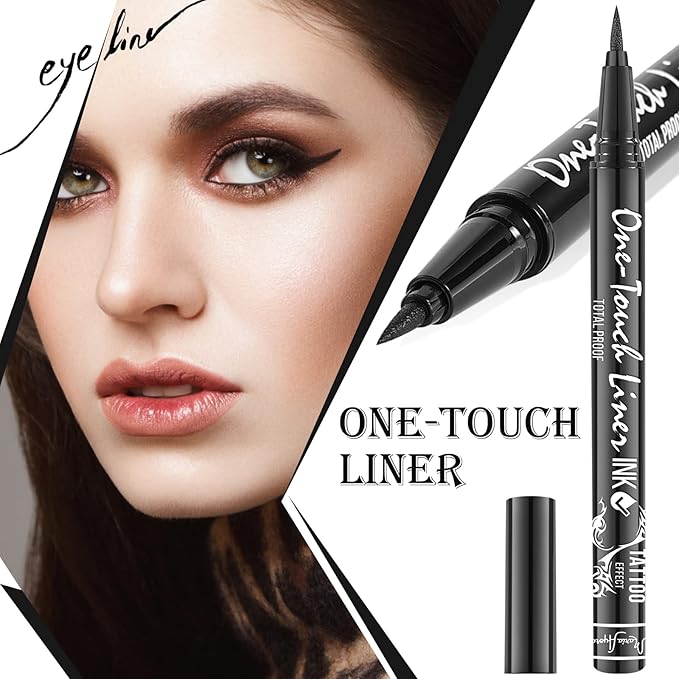 Triple Pack of Vegan-Approved Hypoallergenic Liquid Eyeliner Pens, Tattoo Effect, Quick Dry, Waterproof, Smudgeproof, Long-lasting & Felt Tip Eyeliner pen: Precision Beauty for Women (Classic Black)
