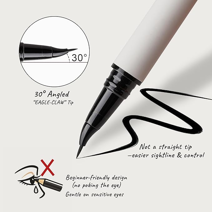Eagle-Claw Angled Liquid Eyeliner – 30° Ultra-Fine Brush Tip, Waterproof, 24-Hour Long-Lasting Wear – Cruelty-Free & Vegan – Black (Midnight Noir)