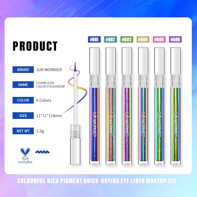 Multichrome Liquid Eyeshadow,Chameleon Eyeliner Colorful Eye Makeup,Metallic Holographic Waterproof Eye Liner Pen,Long Lasting Smooth High Pigment Eyeshadow Highlighter To Use (606) (#601)