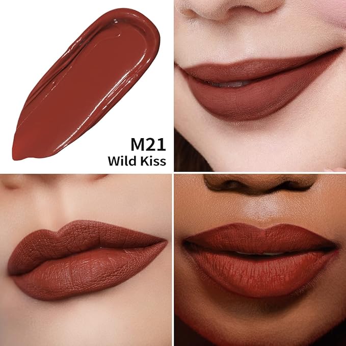 Oulac Dark Red Lipstick Matte for Women, Red Long Lasting Lipstick Smudgeproof, Waterproof Lip Stain, No Transfer, Creamy Texture, Vegan & Cruelty-Free Lip Makeup M21