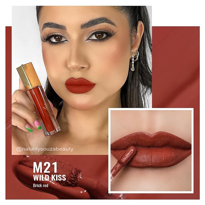 Oulac Dark Red Lipstick Matte for Women, Red Long Lasting Lipstick Smudgeproof, Waterproof Lip Stain, No Transfer, Creamy Texture, Vegan & Cruelty-Free Lip Makeup M21