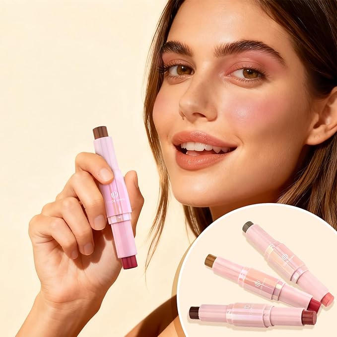 Color Nymph Blush Contour Makeup Stick, Double-end Stick Cream Blush & Contour Multiuse Butter Stick For Cheeks Eyes Lip Matte Texture Vegan & Cruelty-Free - 01# Amber Crepe