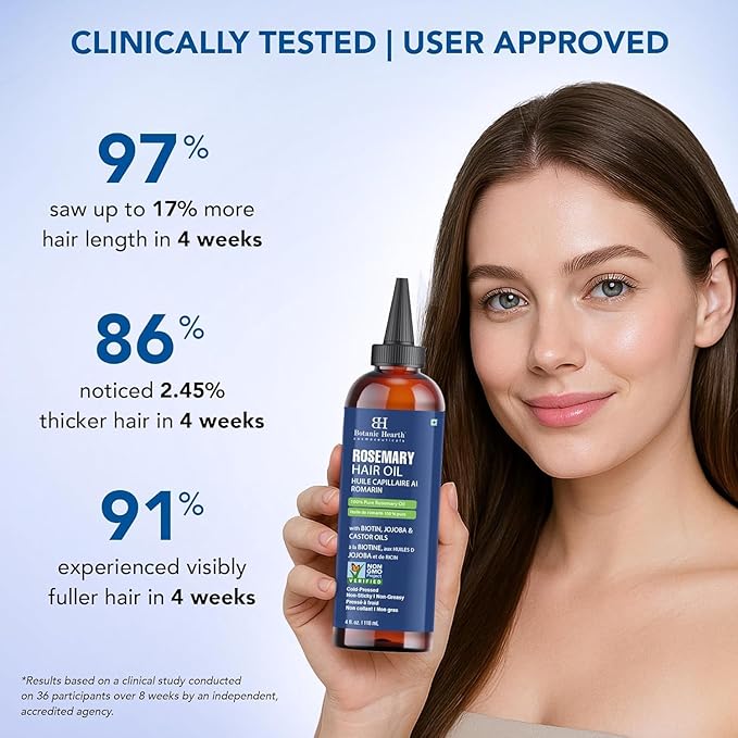 Botanic Hearth Hair Oil for Hair Growth | Rosemary Oil for Hair Growth with Biotin, Castor & Jojoba | Hair Relaxers & Dry Scalp Treatment | Color Safe | All Hair Types | 4 Fl Oz