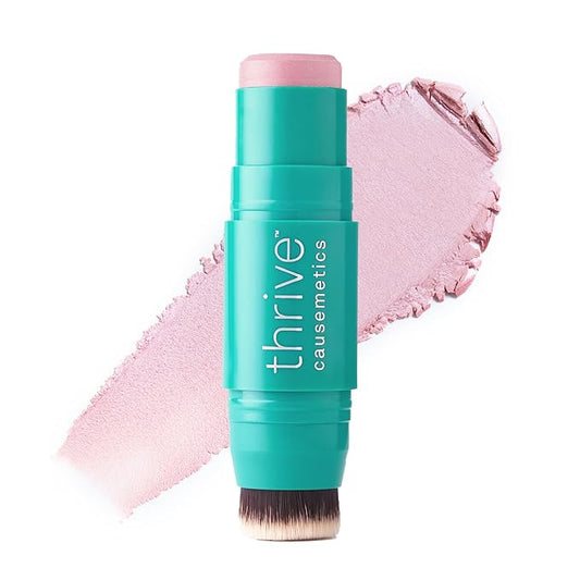 Thrive Causemetics Triple Threat Color Stick: Cream Highlighter Stick with Vitamin E, Evening Primrose Oil, Waterproof Smudge Proof Face Makeup Formula, Mieko (Soft Pink Shimmer)