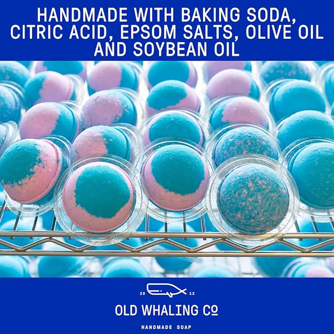 Old Whaling Co Bergamot and Grapefruit Bath Bomb – Set of 4 – Handmade Bath Soak with Epsom Salts – Cleansing, Soothing and Moisturizing Fizz – Fruity, Citrus Scent, 8 oz