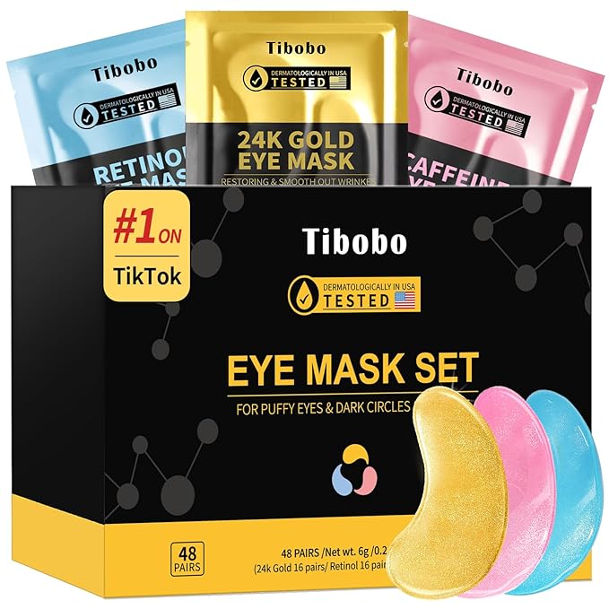 Under Eye Patches(48 Pairs), 24K Gold, Caffeine, Retinol Eye Masks for Puffy Eyes, Wrinkles, Dark Circles, Undereye Bags Treatment - Restoring & Awakening & Moisturizer Skin care Gift for Women