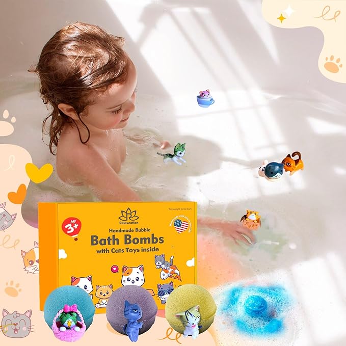 Bath Bombs for Kids Set with Toys Surprise Inside for Kids (Cats)