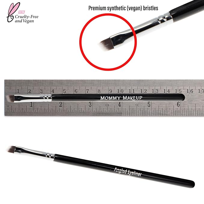 Angled Eyeliner Brush (1 Pc) Soft Premium Synthetic Vegan Bristles, Ultra Thin Slanted Fine Eye Liner Brush for Makeup Artist-Quality Results, Cruelty-Free by Mommy Makeup