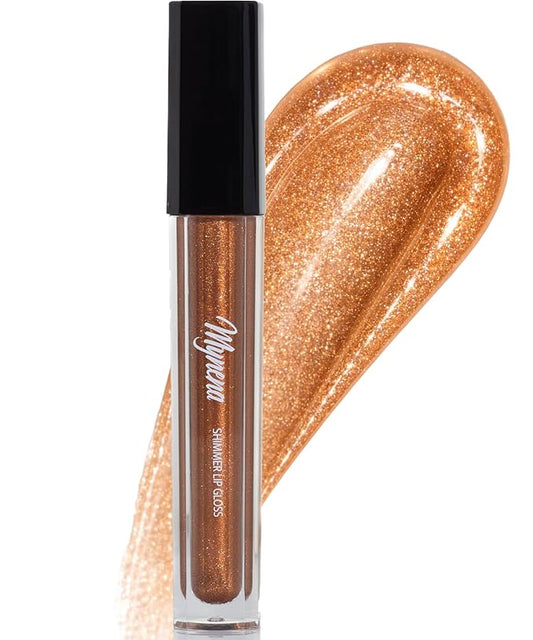 Mynena Warm Metallic Amber-Gold Shimmer Lip Gloss Filled with Orange Copper Iridescent Sparkles | Lightweight Lip Topper from Cosplay to Everyday Glam | Piper