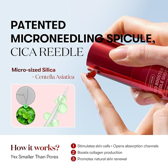 VT COSMETICS Red Booster Reedle Shot 100 Serum with Dragon’s Blood Extract & Exosome Microneedling Formula, Korean Skincare, 1.69 fl oz(50ml)