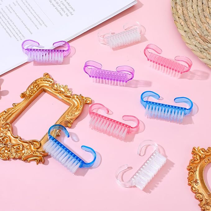 200 Pcs Handle Grip Nail Brush Bulk Nail Scrub Brush for Toes and Nails Cleaner Pedicure Scrubbing Tool Kit for Men and Women, 4 Colors