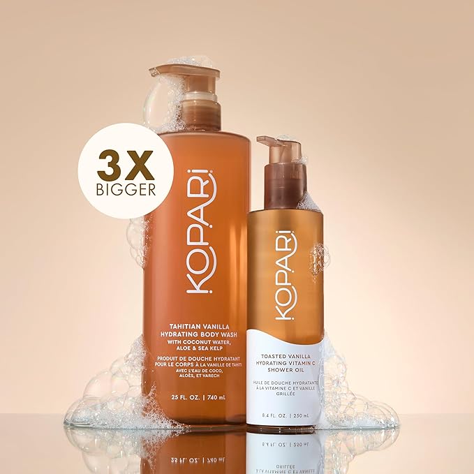 Kopari Jumbo Tahitian Vanilla Hydrating Body Wash | 25 oz Gel-Based Body Cleanser with Coconut Water, Aloe & Sea Kelp | Rich Lather, Signature Coconut Milk Scent