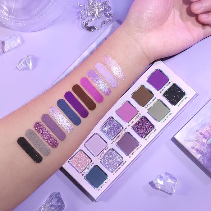 Purple Eyeshadow Palette, Pigmented Matte Shimmer Lavender Lilac Eye Shadow Pallet for Green Eyes,Bright Long Lasting Metallic Multichrome Violet Pink Makeup Pallet for Daily,Smoky,Carnival, Blendable
