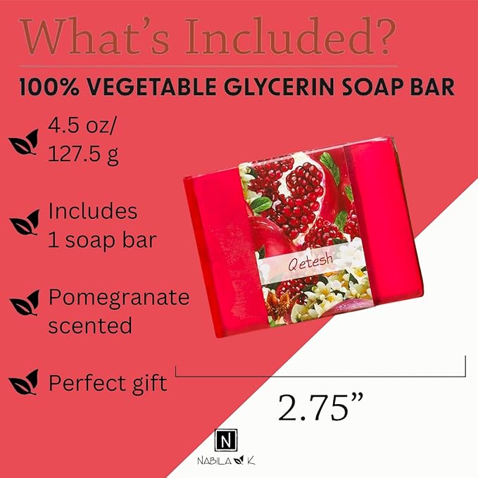 Glycerin Bar Soap Qetesh Scent - Natural, Vegan-Friendly, Hypoallergenic - Moisturizing and Hydrating with 100% Vegetable Glycerin - Sulfate-Free, Paraben-Free, Chemical-Free - 4.5 oz
