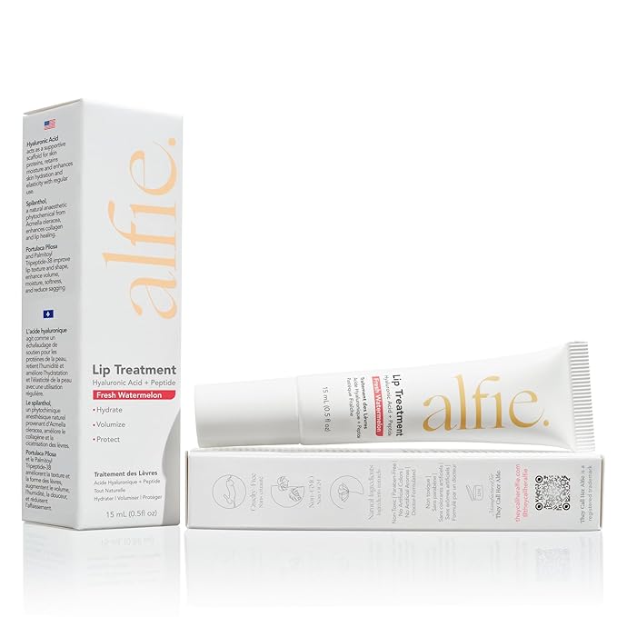 Alfie Hyaluronic Acid Lip Booster -Watermelon Flavor -15ml/0.5 Fl. Oz -Peptide Lip Treatment -Lip Plumper & Filler -Lip Serum & Moisturizer -Lip Volume Hydrating Treatment -Vegan Friendly, Non-Toxic