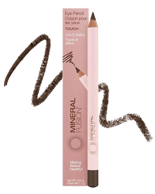 Mineral Fusion Eye Pencil (Dark Brown - Touch) - Eyeliner with Soothing Chamomile, Meadowfoam & Vitamin E - Smooth & Long Lasting, Hypoallergenic, Non-Irritating Eye Makeup