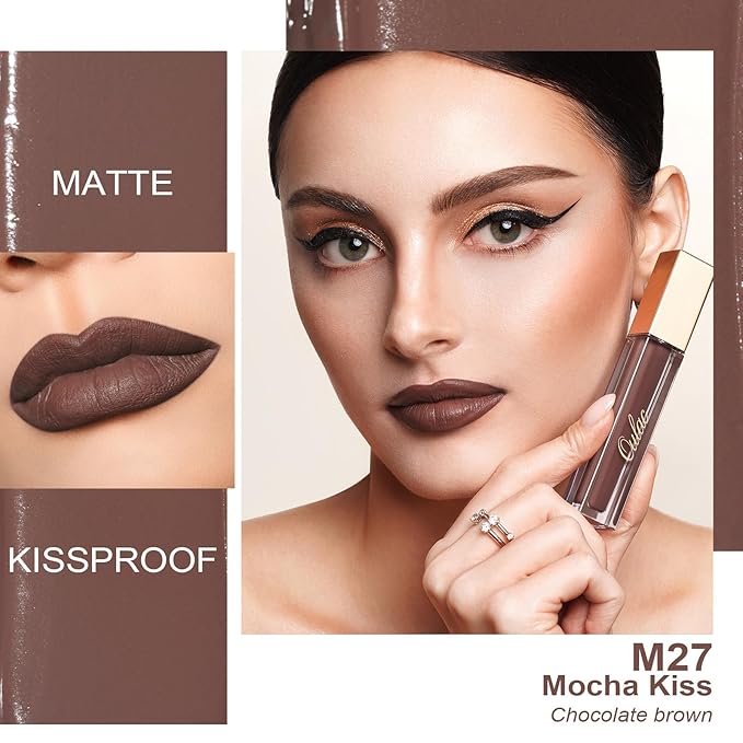 Oulac Brown Lipstick Matte for Women Long Lasting Lip Stain, Smudgeproof Liquid Lipsticks Waterproof, Transferproof, Vegan & Cruelty-Free Lip Color M27 Chocolate Brown