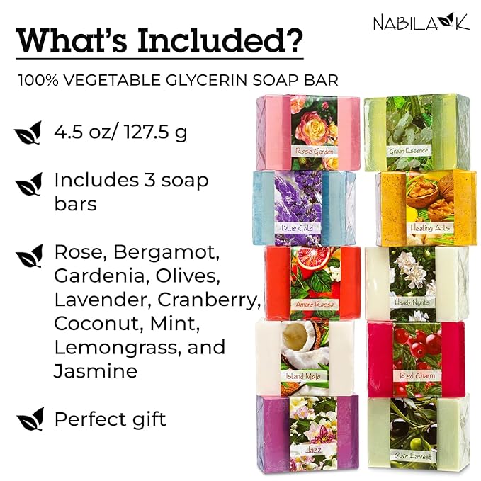 Glycerin Bar Soap Set of 10#2 - Natural, Vegan-Friendly, Hypoallergenic - Moisturizing and Hydrating with 100% Vegetable Glycerin - Sulfate-Free, Paraben-Free, Chemical-Free - 4.5 oz Each