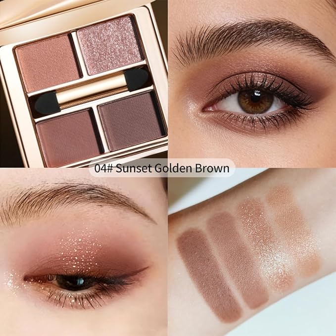 Warm Brown Eyeshadow Palette, 4-Color Matte & Shimmer Neutral Eye Shadow Kit for Soft Glam & Smokey Looks — High Pigment, Long-Lasting, Blendable Warm-Tone Makeup for Brown, Hazel & Green Eyes