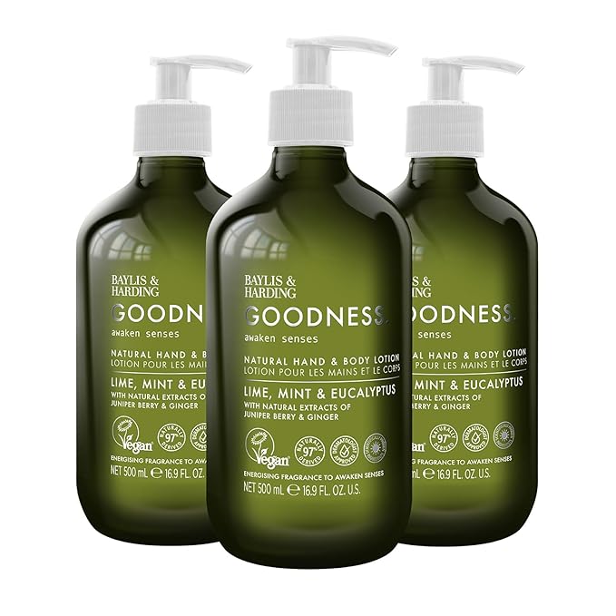 Baylis & Harding Goodness Awaken Lime, Mint & Eucalyptus Hand & Body Lotion, 500 ml (Pack of 3) - Vegan Friendly